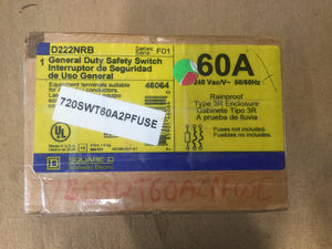 Clearance Sale! -  SQUARE D D222NRB 60 Amp 240VAC Safety Switch 2PST